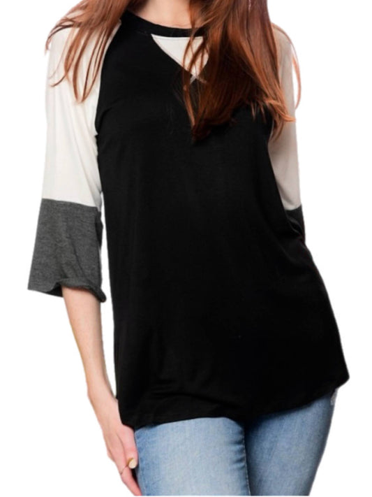Black & White Color Block 3/4 Sleeve Top