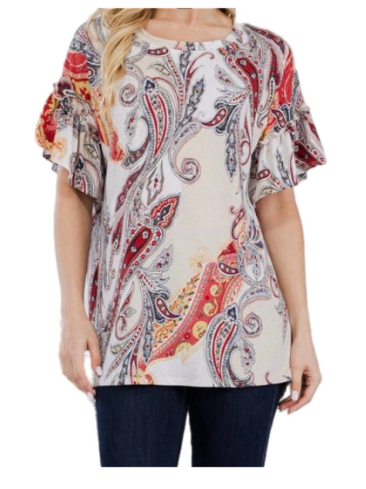 Paisley Top w/ Flutter Sleeves
