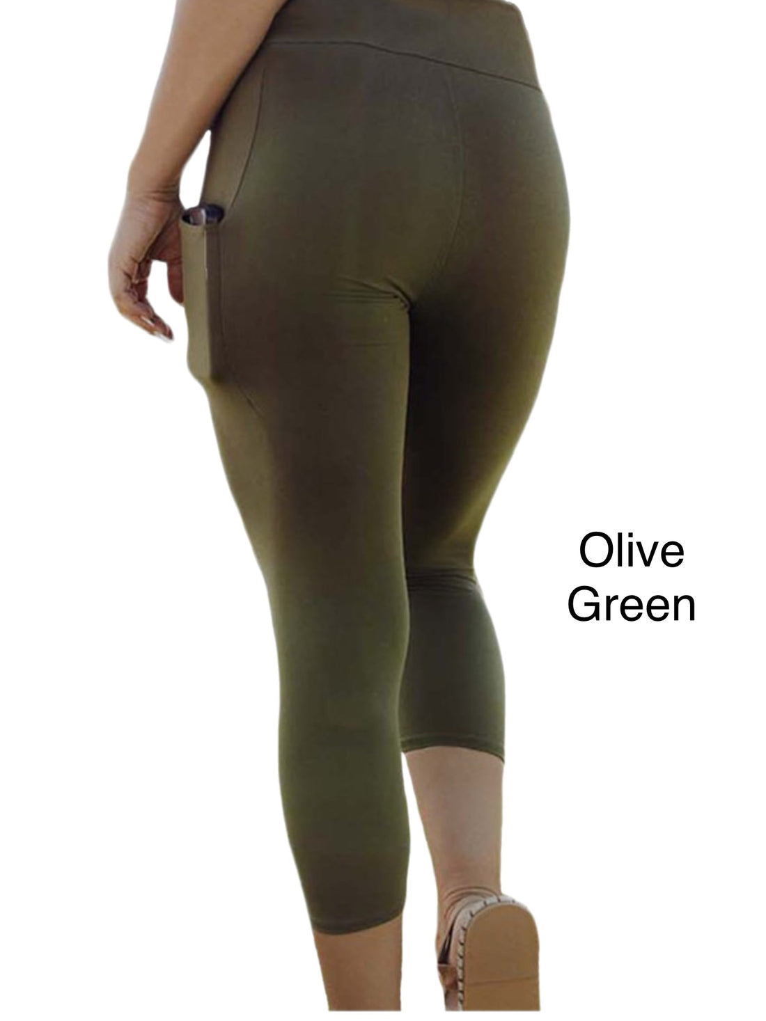 Olive Green Leggings Capri Length w/ Pockets
