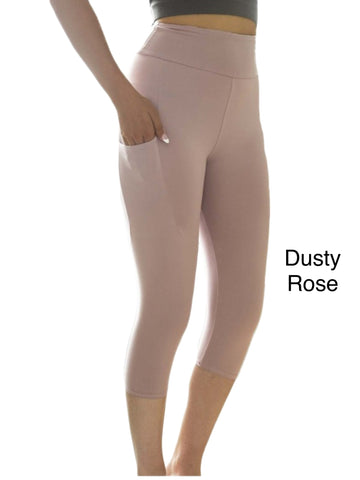 Dusty Rose Leggings Capri Length w/ Pockets