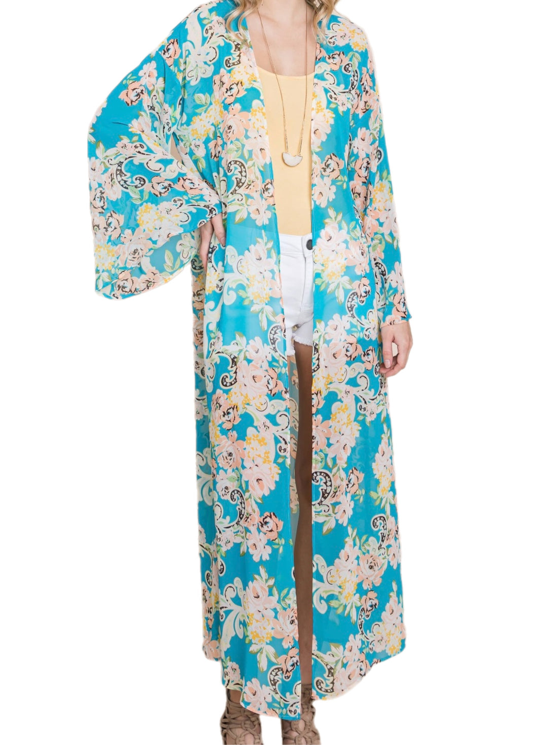 Long Blue Floral Kimono