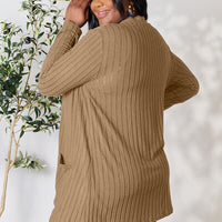 Basic Bae Full Size Ribbed Open Front Cardigan with Pockets
