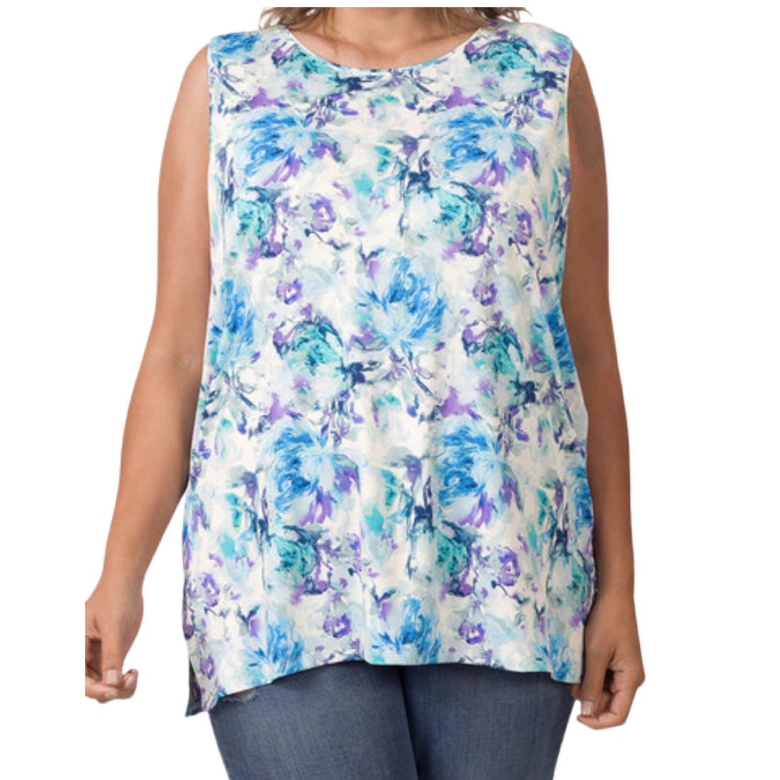 Blue Floral Sleeveless Top