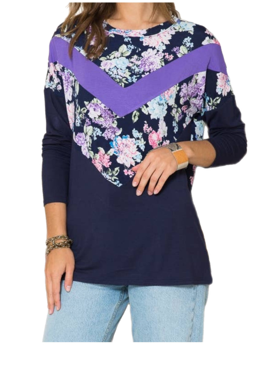 Navy & Purple Floral Top