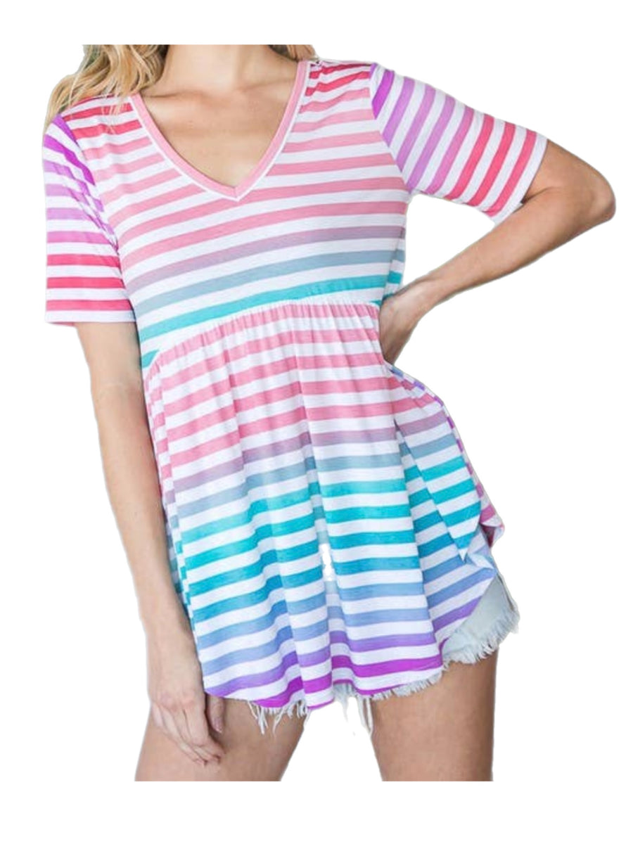 Mulitcolor Striped Baby Doll Top